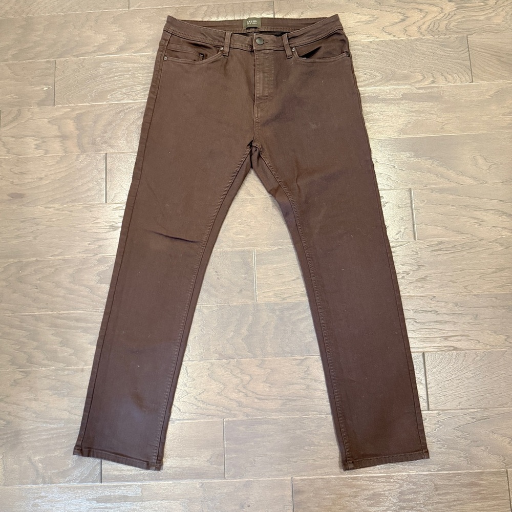 JACHS Men’s Slim Stretch Chino Pants – Brown, Size 34×32